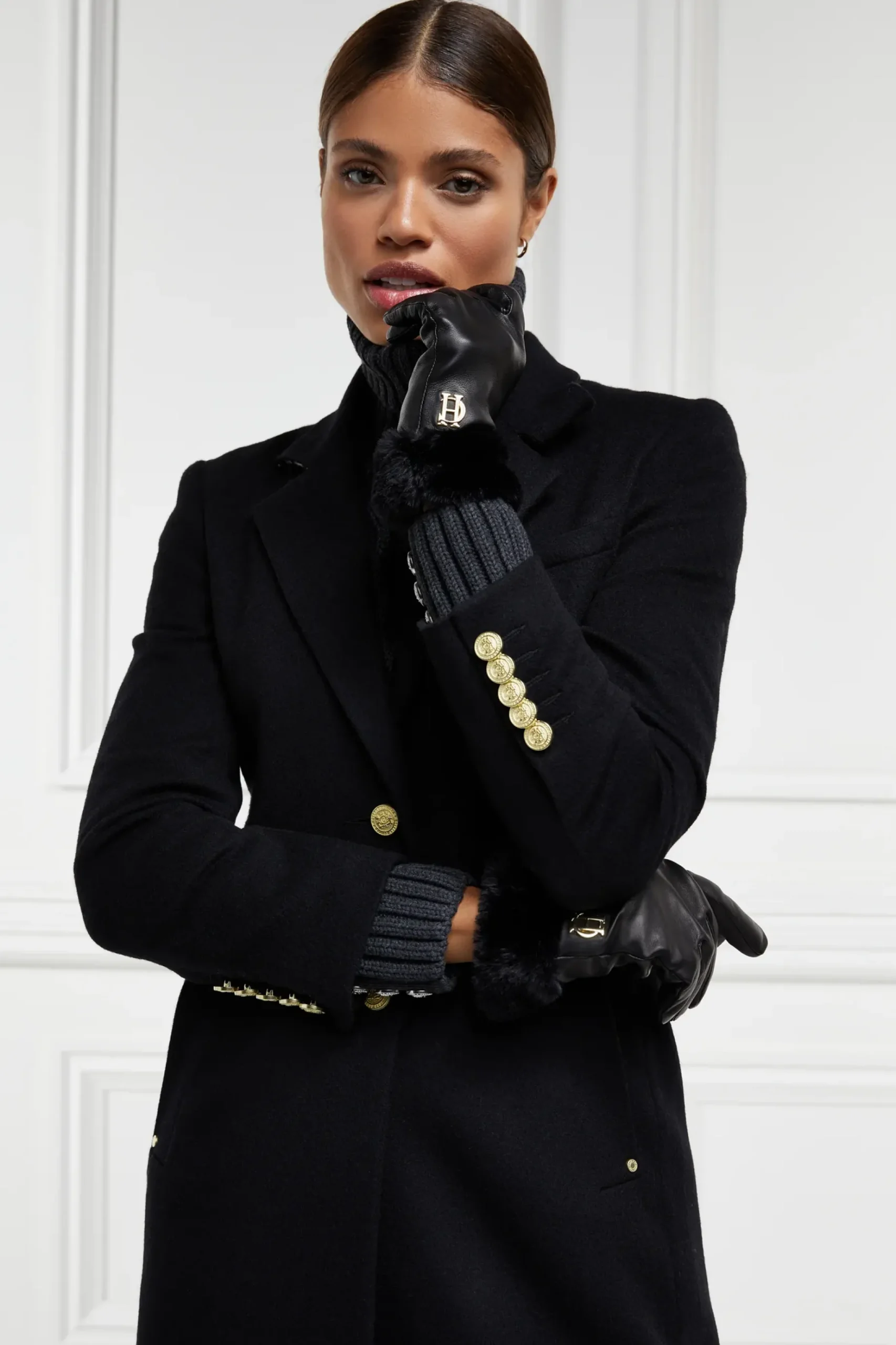 Cashmere Lined Faux Trim Leather Gloves